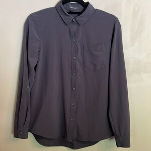 Eddie Bauer Button Up Shirt Women Grey Roll Tab Sleeve Stretch Size S